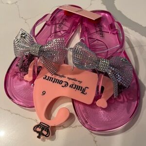 Juicy Couture Pink Jelly Rhinestone BOW Flip-Flops  NWT Size 6